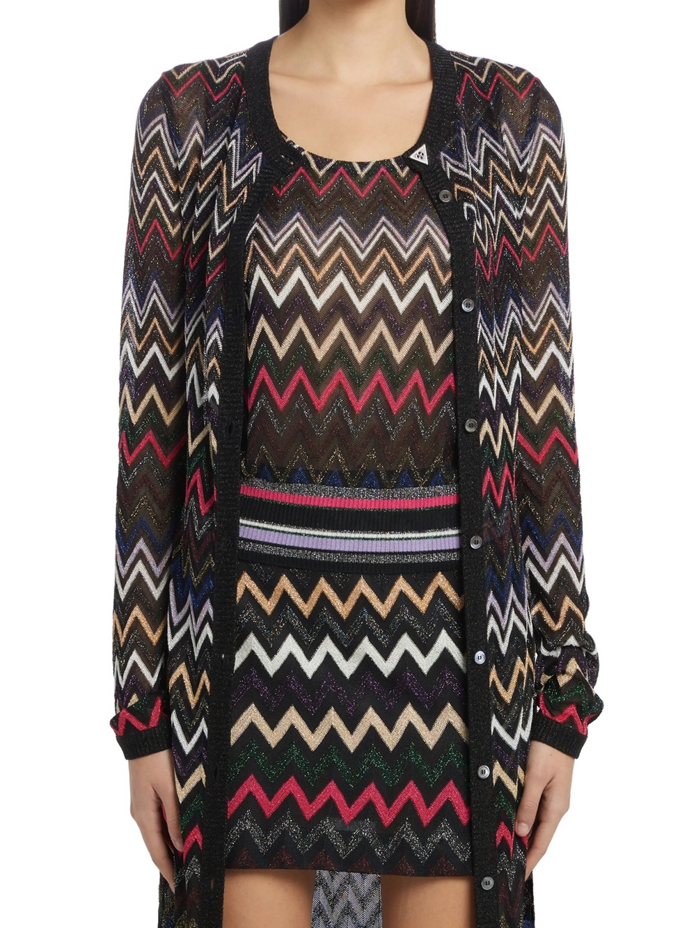 Missoni Multicolor Zigzag Long Knit Cardigan Black